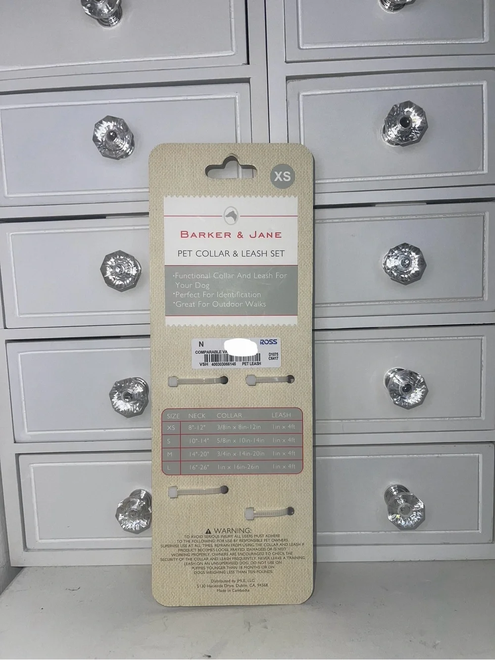 NWT Barker & Jane XS Pet Collar & Leash Set - Light Blue Stripe